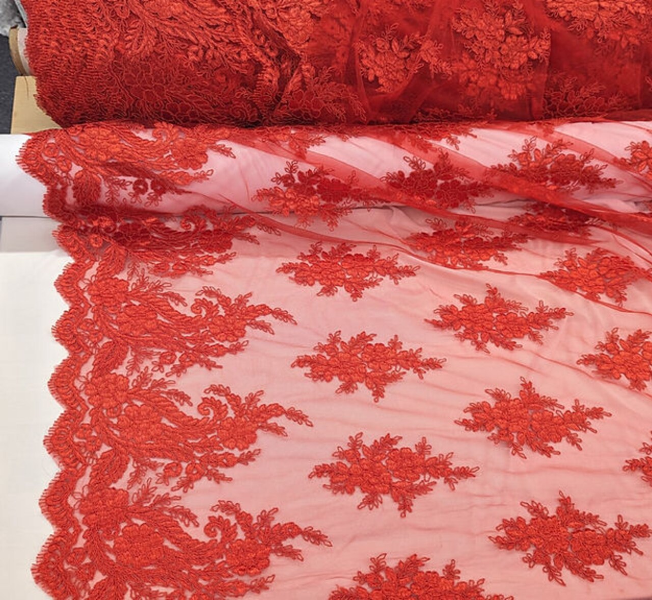 1 Yard Bridal Lace Mesh Corded Flower Embroidery Fabric 100 Percent Polyester 50/51 Inches Wide